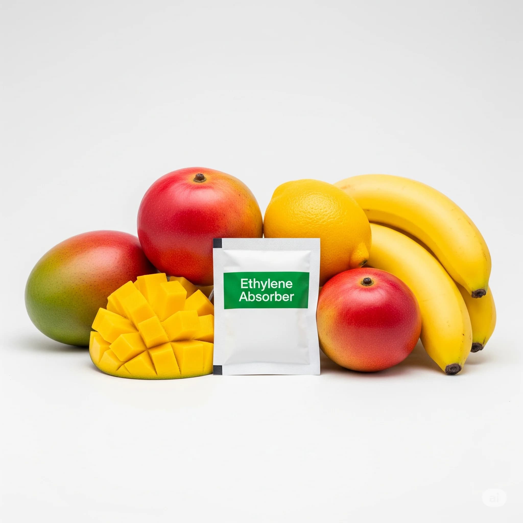 Sachet EthyleneAbsorber ditempatkan bersama buah segar di dalam kemasan